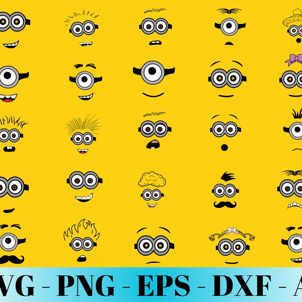 Minions Face Files, Vector Bundle, Clip Art, Silhouette, Cut Files For Cricut, Minion Face, Minions, Minions face svg