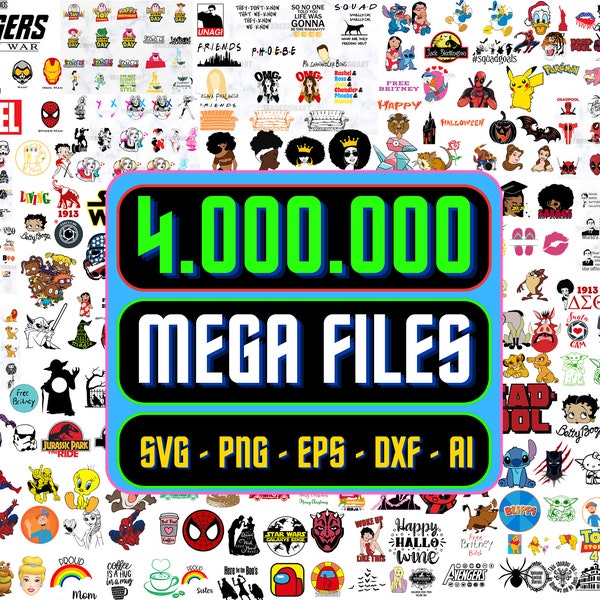 4.000.000 files, mega bundle, Svg, png, dxf, eps, Layered, Movies, Cartoons, Christmas, Halloween, horror, anime, superhero