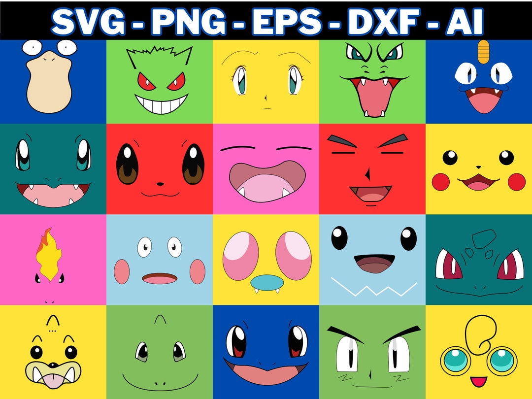 Pokemon Face Files, Pokemon Face Svg, Pokemon, Cricut, Vector, Pokemon ...