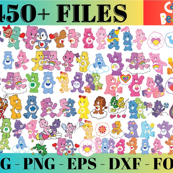 Paquete Care Bears Svg, Diseño en capas, Archivos vectoriales, SVG para Cricut, Clipart, Svg para archivos, Care Bears Png, Descarga instantánea, Silueta