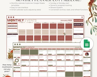 Google Sheet Monthly planner, Google sheet templates, Cottagecore Google planner templates, Planners Google sheets, Monthly planner Google