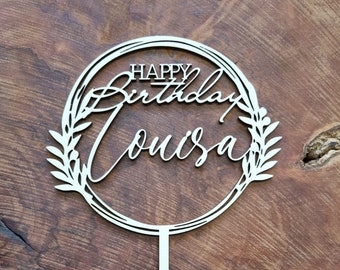 Cake Topper personalisiert Happy Birthday rund mit  Name Tortenstecker Zur Geburtstag