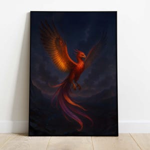 Mythical Creature Phoenix Bird Artwork, Phoenix Wall art, Phoenix Poster Printable, Phoenix Painting, Rising Phoenix, Fantasy Creature Art
