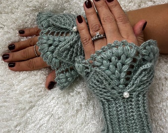 Winter Fingerless Gift Glove, Knit Handmade Driving Glove