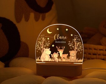 Baby Night Light, Personalized Woodland Animals Night Light,Animal Night Lamp with Name, Personalised Night Light Baby, Baby Gift Birth OB42