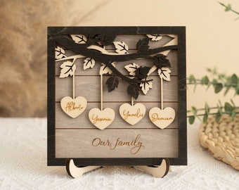 Grandkids Names Sign, Personalized Wooden Family Tree Sign, Hanging Hearts Sign, Mothers Day Gift, Best Mom Ever, Love Grows Here F26