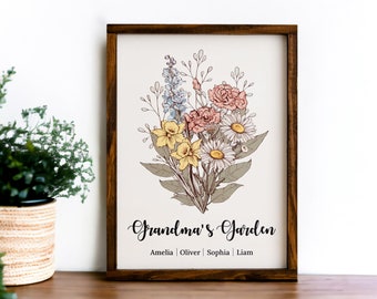 Gift for Grandma, Mothers Day Gift, Gift for Mom, Gift for Mimi, Gift for Nana, Birth Month Flowers Personalized Custom Grandkids Names F81