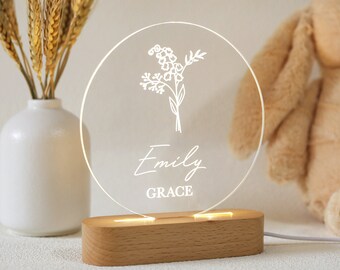 Boho LED Light, Personalized Month Flower Acrylic Night Light, Custom Name, Flower Nursery Decor, Baby Shower Gift, Christmas Gift OF24