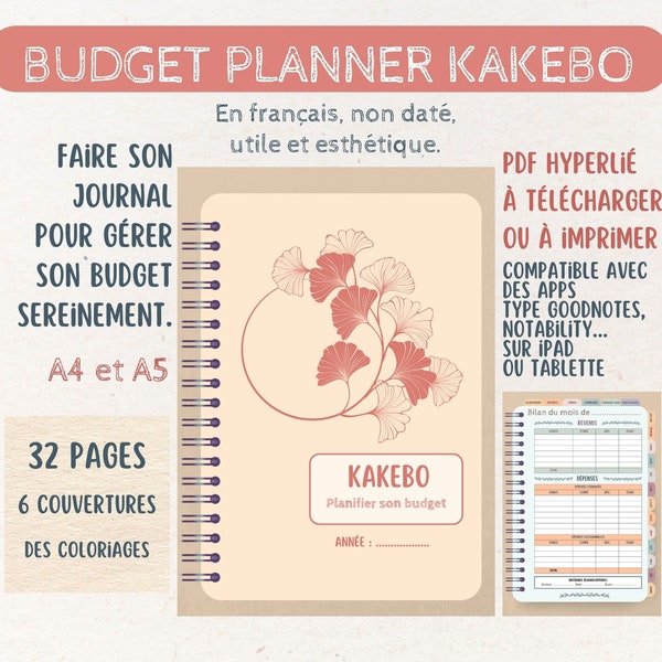 Planificateur budget type kakebo, non daté, en français, numérique et à imprimer, journal budgétaire hyperlié et illustré.