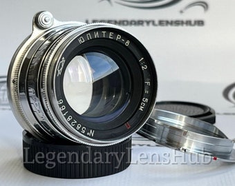 JUPITER-8 RED P Messsucher Vintage-Objektiv 2/50 mm, M39-Anschluss mit LM-Adapter für Leica