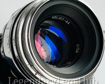 KMZ Helios-44 2/58 Red P, Vintage lens 13 blades, M39 mount, Helios-44 Super Bokeh