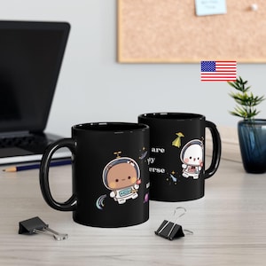 Bubu Dudu Mug USA Universe Black Mug Bubu Dudu Space Mug Cute Love Couple Gift 11oz