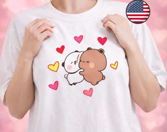 Bubu Dudu Couple Kiss T-Shirt USA: Romantic Graphic Tee, Short Sleeves