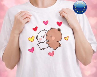 Bubu Dudu Couple Kiss T-Shirt Europe: Romantic Graphic Tee, Short Sleeves