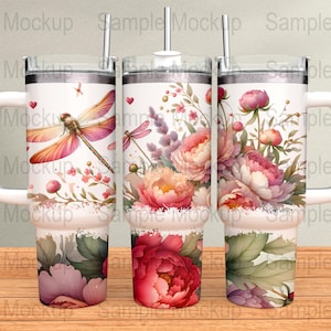 Floral Dragonfly Tumbler Wrap: Peonies Design (40oz PNG Digital Download)