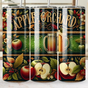 Apple Orchard PNG Tumbler Wrap, Autumn Harvest 20oz Straight Tumbler Design, Commercial Use Digital Download