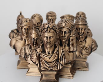 Antique Gold Roman Greek Byzantine Bust Set – Mythology Sculpture Collection Home Decor