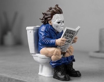 Horror Toilet Reading Figurine, Gothic Shelf Decor