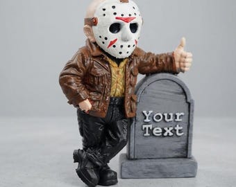 Personalisierte Horrorfigur, individuelle Grabsteinstatue, lustige Dekoration mit maskiertem Killer, gruseliges Horrorgeschenk, individuelle Halloween-Dekoration