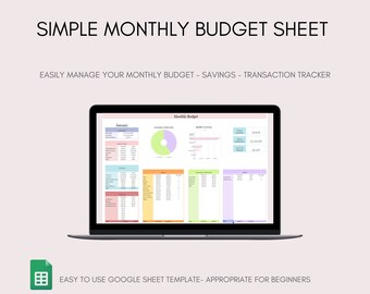 Beginners Monthly Budget Spreadsheet | Budget Tracker | Simple Monthly Budget | Google Sheets Template | Spreadsheet Template