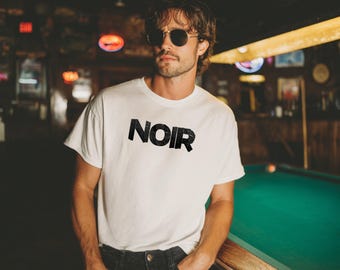 NOIR Minimalist Word T-Shirt, Typography Tee, Streetwear Graphic Shirt
