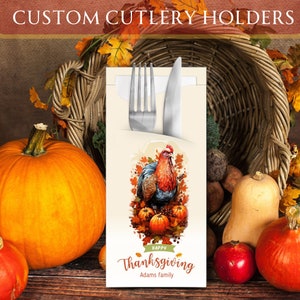 Personalisierte Thanksgiving-Besteckhalter mit Premium-Servietten | Abendessen, Design, Tischlandschaft, Geschenk, Ideen, Dekoration, Karten, Andenken, Einladung