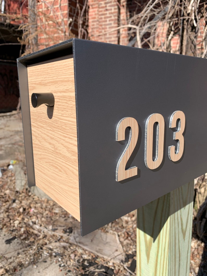 Post Mounted Mailbox, Modern Design, Woodgrain Aluminum Composite ...