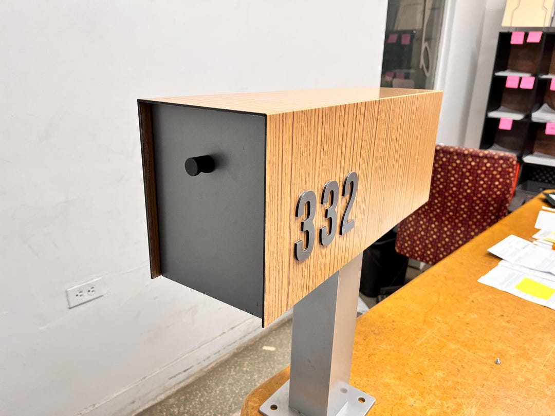 Post Mounted Mailbox, Modern Design, Woodgrain Aluminum Composite ...