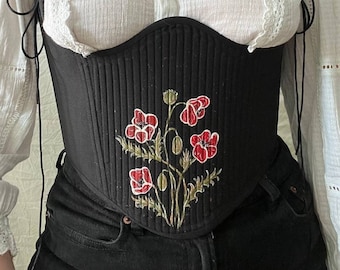 Reversible corset with hand-painted, short corset, tapestry corset, double-sided upcycle corset, corset belt underbust, vintage corset