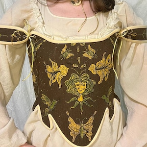 Reversible chest corset with hand-painted, upcycle corset, corset with flowers, one of a kind corset, historical corset