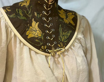 Neck corset, collar, shoulder piece with hand-painted, upcycle corset, neck corset with flowers, one of a kind, historical neck corset