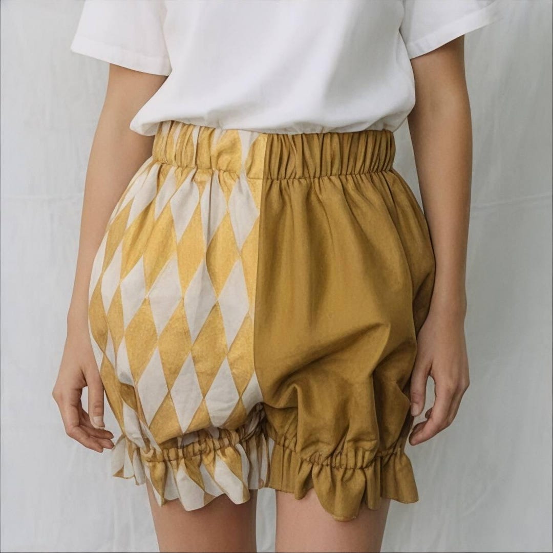 Yellow-gold Fancy Ruffle Short Bloomers, Harlequin Clown Cosplay Shorts ...