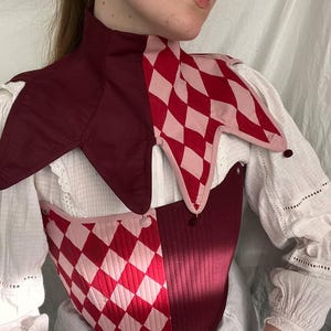 Buffoon Costume pink-burgundy, coloring  Collar and corset Medieval Cosplay, Baroque Jester, Jester corset, Hand Painted corset