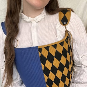 Chest corset Baroque Jester yellow-blue, coloring Buffoon Medieval Cosplay, Baroque Jester, Corset , Jester corset, Hand Painted corset