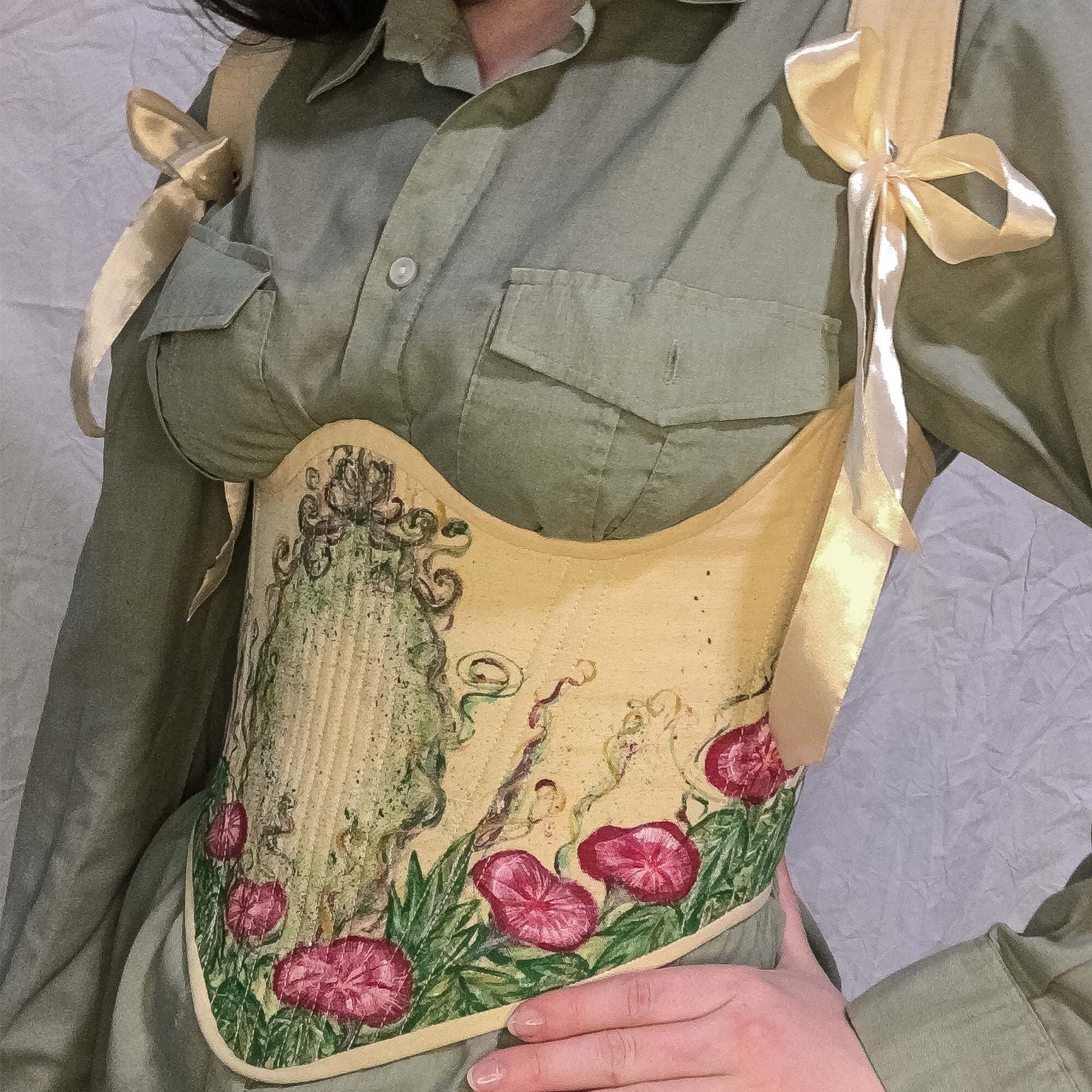 Reversible corset with hand-painted, tapestry сorsage, double-sided upcycle corset,  renaissance Bodice corset, one of a kind сorsage