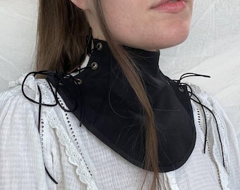 Neck corset black and brown, reversible shoulder for steampunk cosplay, piece double-sided collar, historical neck corset
