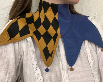 Baroque Jester yellow-blue, coloring Buffoon Costume, Collar Medieval Cosplay, Neck Corset Collar, Hand Painted Shoulder Pad