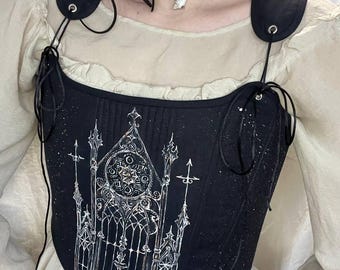 Reversible Gothic Cathedral Corset, Hand-Painted Tapestry