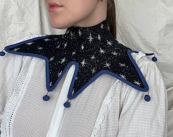 Hand-Painted Black Star Jester Collar, Double sided Medieval Neck Corset, Cosplay Costume