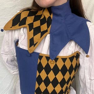 Buffoon Costume  yellow-blue, coloring  Collar and corset Medieval Cosplay, Baroque Jester, Jester corset, Hand Painted corset