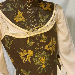 fairy costume, historical cosplay, reversible chest corset with hand-painted, neck corset with flowers
