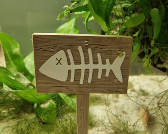 Aquarium decoration sign "SKULL FISH" wood look - Aquascape Fishtank Decoration