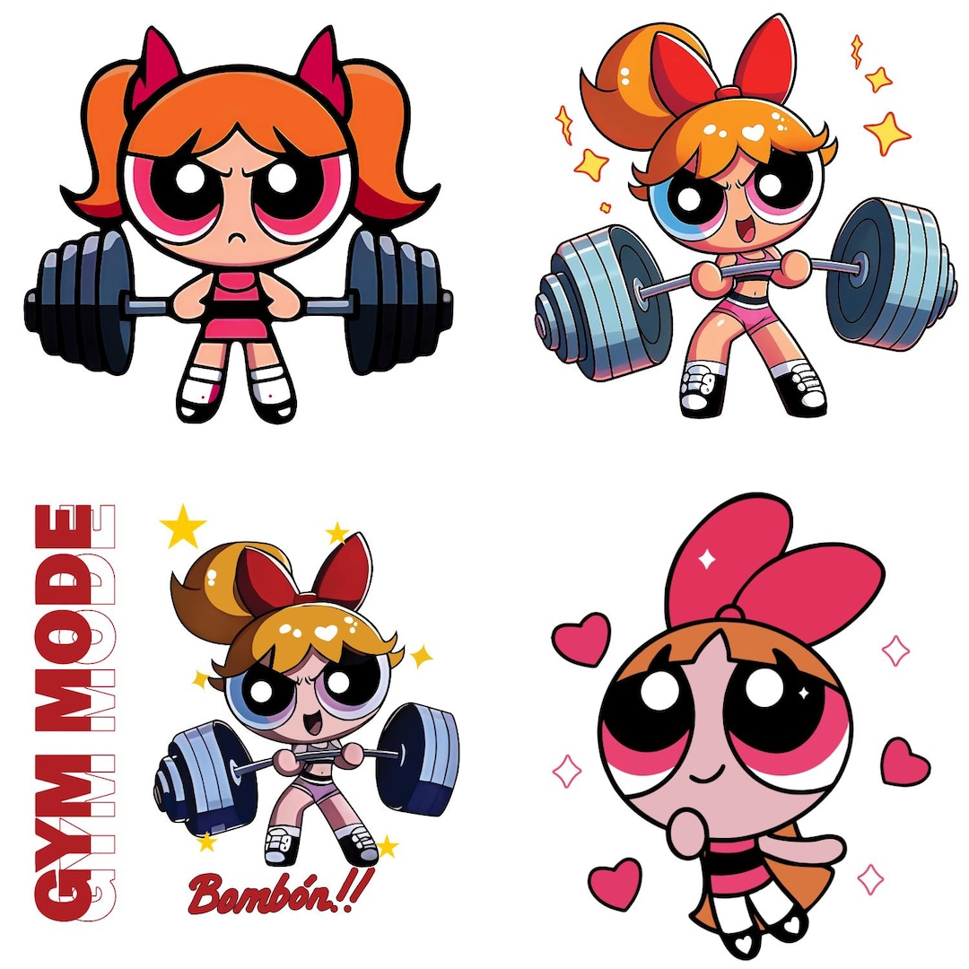 4 File PNG Muscle Blossom Gym, Y2K Cartoon Workout, Buff Powerpuff Girl ...