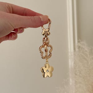 Gold Flower Keychain: Girly Luxury Bag Charm - Handmade