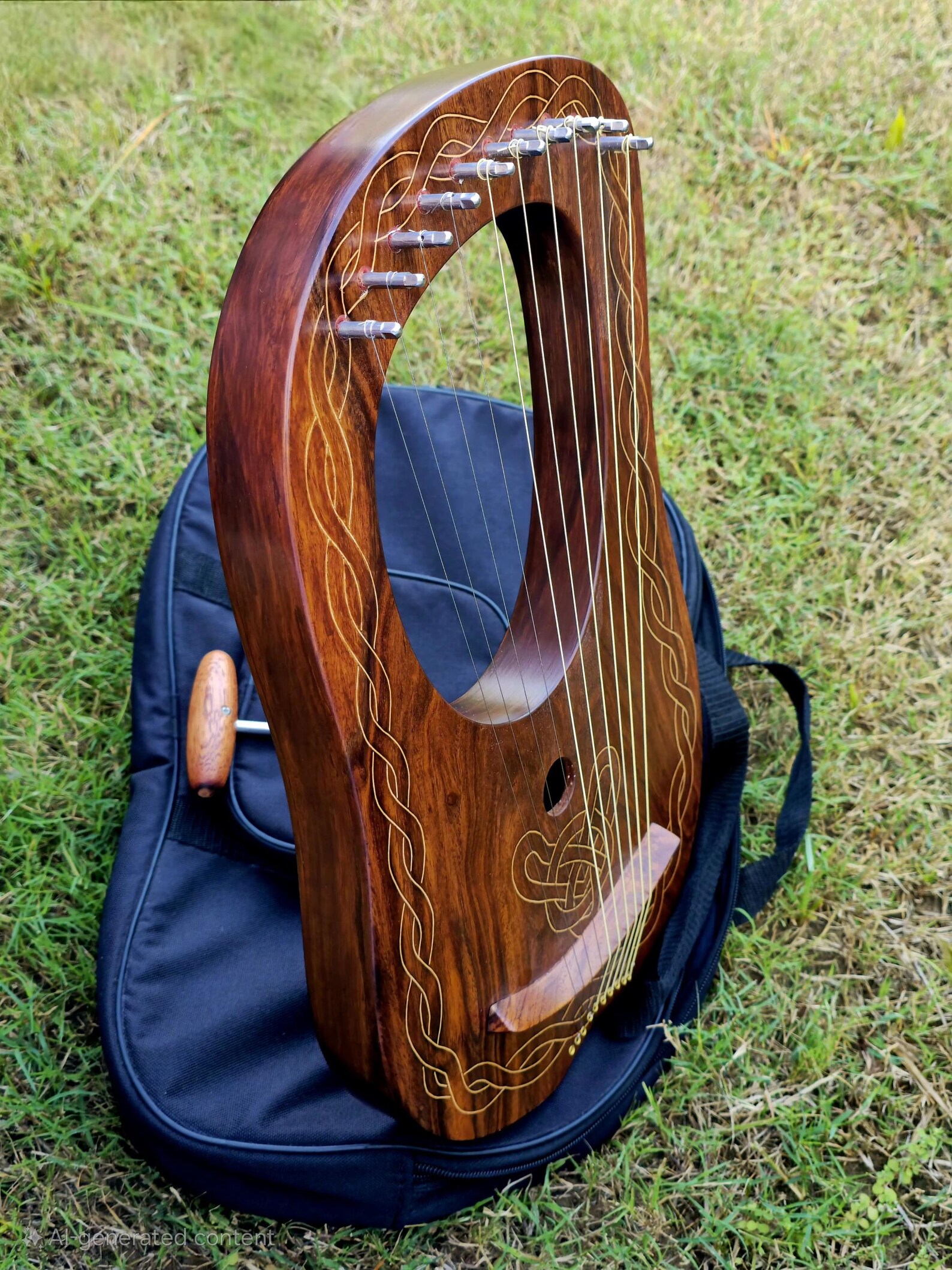10 String Lyre Harp Carving, Vintage Color Mahogany Lyre, Wooden ...