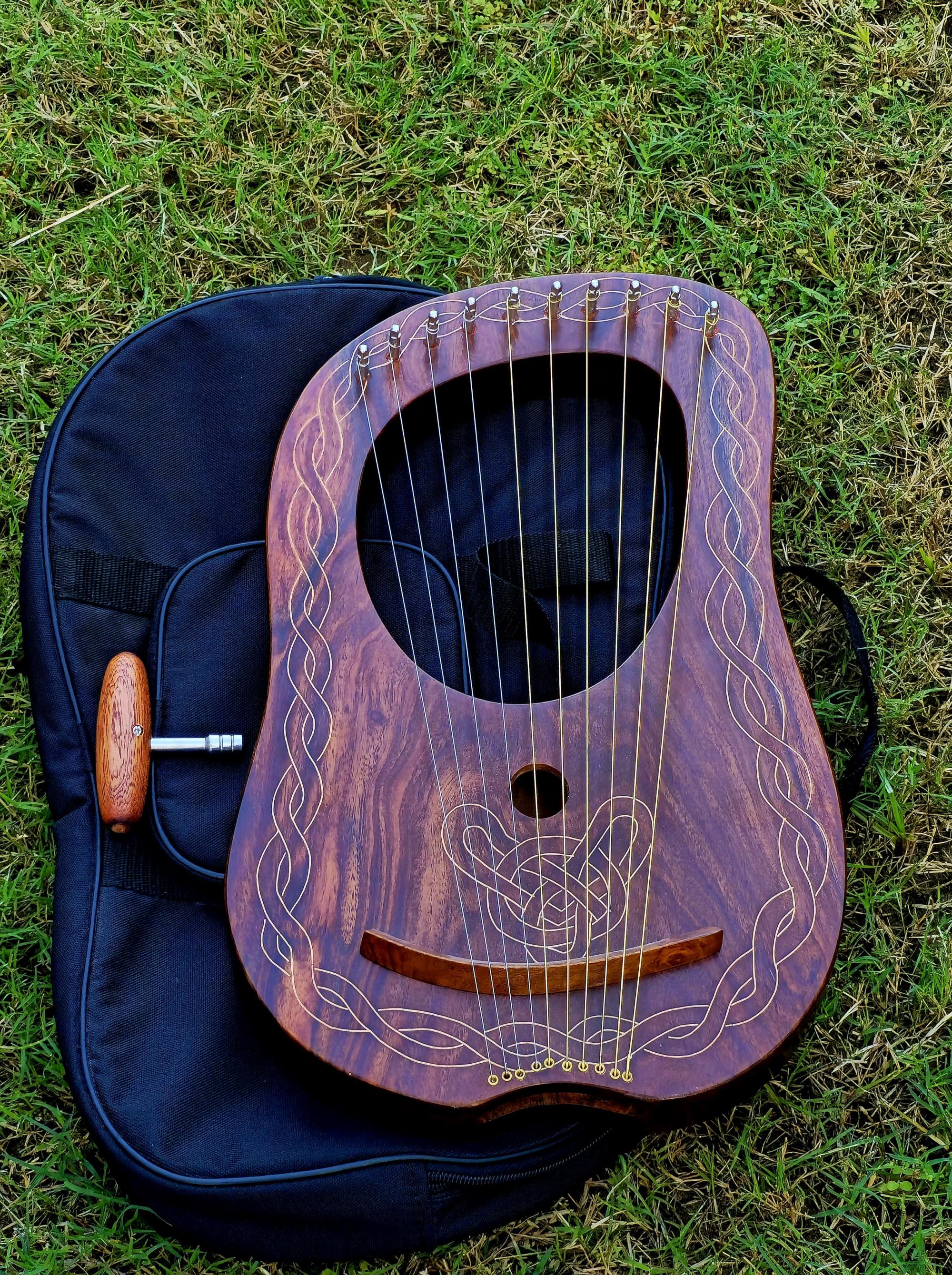 10 String Lyre Harp Carving, Vintage Color Mahogany Lyre, Wooden ...