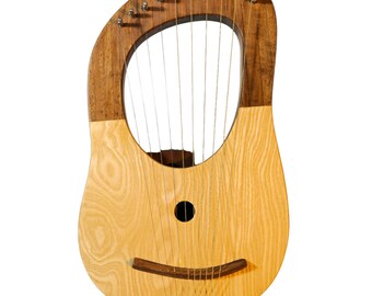 Lira de 10 cuerdas tallada, lira de caoba de color vintage, instrumento de cuerda de madera, instrumento musical de nicho, lira para principiantes