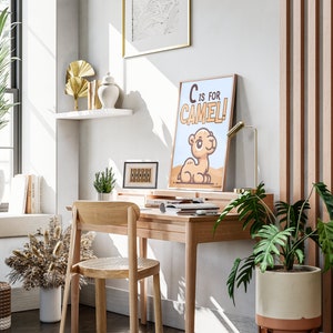 C es para camello - Arte del alfabeto descargable - A2, A3, A4 Decoración educativa de la pared para niños
