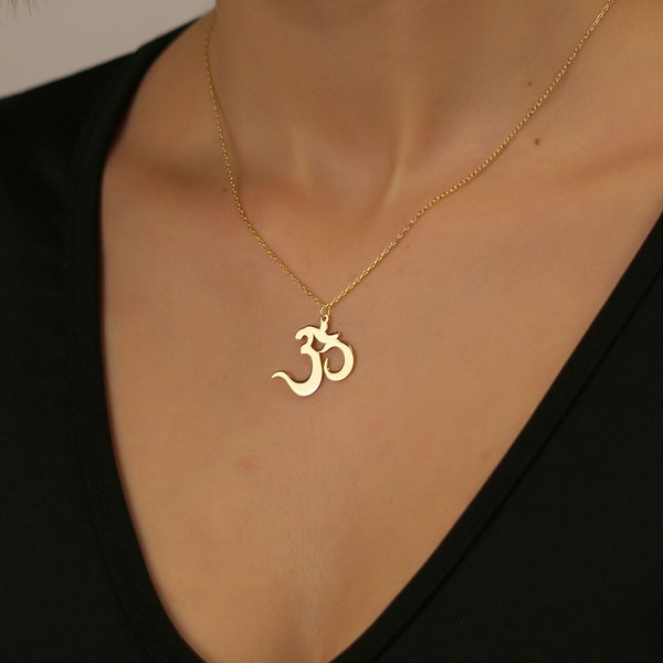 14K Massivgold Om Anhänger, echte Gold Om Halskette, spirituelles Geschenk, Yoga Lehrer Geschenk, symbolisch für buddhistischen Freund, Gold Aum Anhänger für Mutter