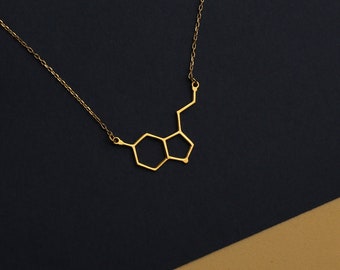 14k Solid Gold Serotonin, Molecule Necklace, Science Jewelry, Chemistry Pendant, Molecule Necklace, Serotonin Necklace, Christmas Gift